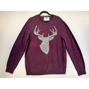 Urban Pipeline Men's Deer Knit Sweater XL Burgundy Cotton Blend